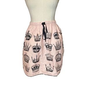 Milk Pink Crown Mini Skirt Drawsting Elastic Waist PInk Black M Unique Quirky